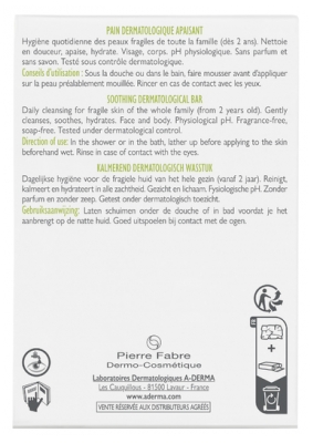 A-DERMA Pain Dermatologique Apaisant 100 Grammes