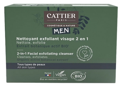 Cattier Men Exfoliant Nettoyant Visage Solide 2en1 Bio 85 g