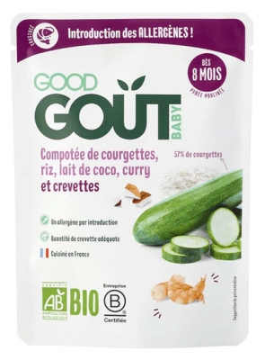 Good Goût Compotée de Courgettes, Riz, Curry , Crevettes et Lait de Coco Dès 8 Mois Bio 190 g