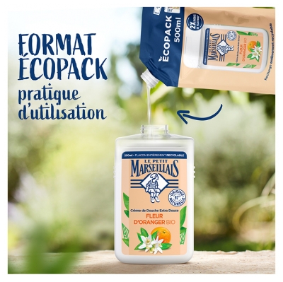 Le Petit Marseillais Crème de Douche Extra Douce à la Fleur d'Oranger Éco Recharge Bio 500 ML