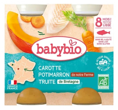 Babybio Carotte Truite Potimarron 8 Mois et + Bio 2 Pots de 200 g