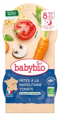 Babybio Bonne Nuit Tomate Pâtes à la Napolitaine 8 Mois et + Bio 2 Bols de 200 g
