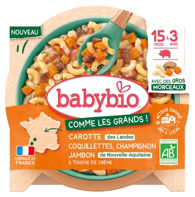 Babybio Carottes Coquillettes Jambon Champignon de 15 Mois à 3 Ans Bio 200 g