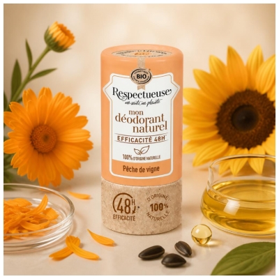 Respectueuse Mon Déodorant Naturel Pêche de Vigne Bio 50 Grammes