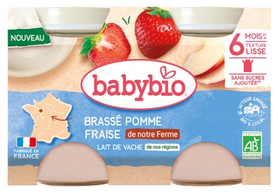 Babybio Brassé Fraise Pomme Lait de Vache 6 Mois et + Bio 2 Pots de 130 g