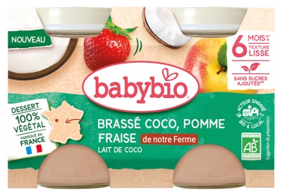 Babybio Brassé Coco Fraise Pomme Lait de Coco 6 Mois et + Bio 2 Pots de 130 g