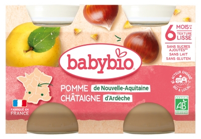 Babybio Châtaigne Pomme 6 Mois et + Bio 2 Pots de 130 g