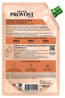 Franck Provost Expert Réparation Shampoing pour Cheveux Abîmés et Cassants Éco-Recharge 500 ML