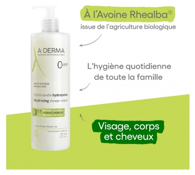 A-DERMA Crème Douche Hydratante 3en1 Peaux Fragiles 750 ml