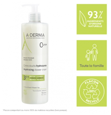 A-DERMA Crème Douche Hydratante 3en1 Peaux Fragiles 750 ml