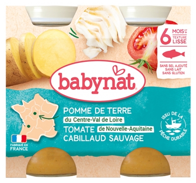 Babybio Babynat Pomme de Terre Cabillaud Sauvage Tomate 6 Mois et + 2 Pots de 200 g
