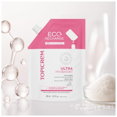 Topicrem Lait Corps Ultra Hydratant (Peaux Séches et Sensibles) Éco-Recharge 500 ml