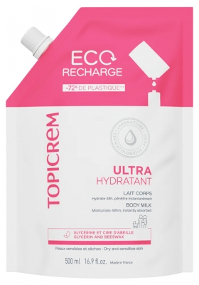 Topicrem Lait Corps Ultra Hydratant (Peaux Séches et Sensibles) Éco-Recharge 500 ml