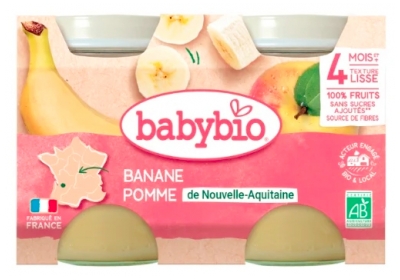 Babybio Pomme Banane 4 Mois et + Bio 2 Pots de 130 g