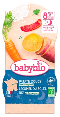 Babybio Bonne Nuit Légumes du Soleil Patate Douce Riz 8 Mois et + Bio 2 Bols de 200 g