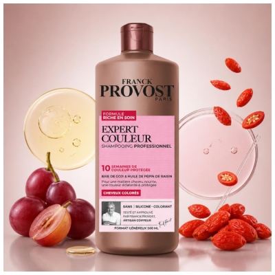 Franck Provost Expert Couleur Shampooing Cheveux Colorés Baie de Goji & Pépin de Raisin 500 ml