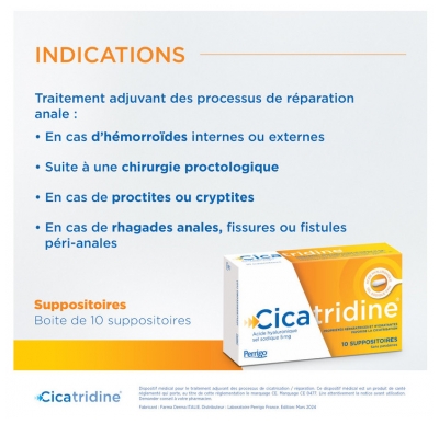 Cicatridine - 10 Suppositoires Favorisant la Cicatrisation à l'Acide Hyaluronique