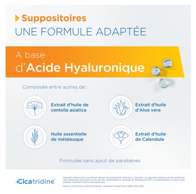 Cicatridine - 10 Suppositoires Favorisant la Cicatrisation à l'Acide Hyaluronique