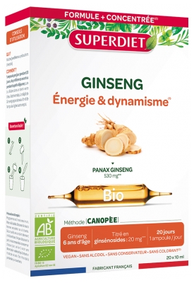 Superdiet Ginseng Énergie & Dynamisme Bio 20 Unités