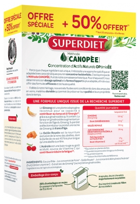 Superdiet Ginseng Gelée Royale Acérola Bio 20 Ampoules + 10 Ampoules Offertes