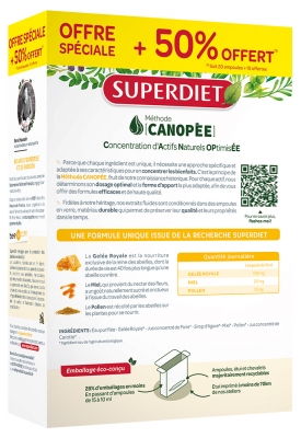 Superdiet Gelée Royale 1500 mg Miel Pollen Bio 20 Ampoules + 10 Ampoules OFFERTES