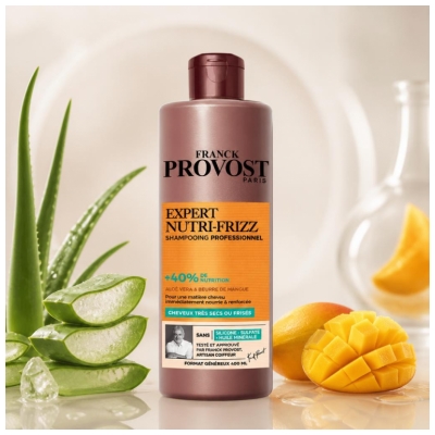 Franck Provost Expert Nutri-Frizz Shampoing Cheveux Très Secs ou Frisés Aloé Vera et Beurre de Mangue 400 ml