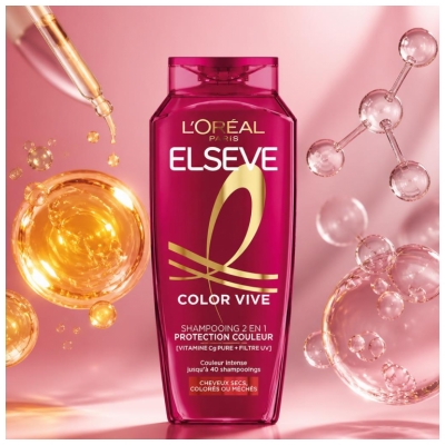 L'Oréal Paris Elseve Color Vive Shampoing 2en1 Protection Couleur Cheveux Secs Colorés ou Méchés 250 ml