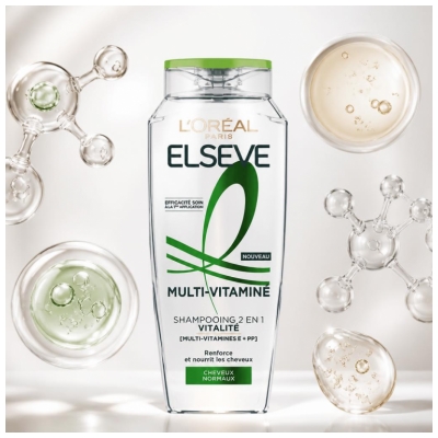 L'Oréal Paris Elseve Multi-Vitaminé Shampoing 2en1 Vitalité Cheveux Normaux 300 ml