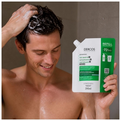 Vichy Dercos Shampoing Antipelliculaire Cheveux Normaux à Gras Éco-Recharge 390 ml