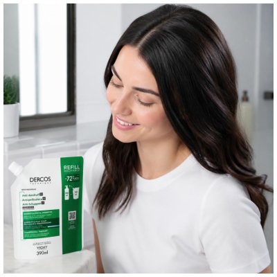 Vichy Dercos Shampoing Antipelliculaire Cheveux Normaux à Gras Éco-Recharge 390 ml