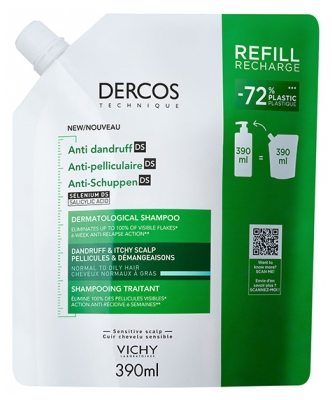 Vichy Dercos Shampoing Antipelliculaire Cheveux Normaux à Gras Éco-Recharge 390 ml