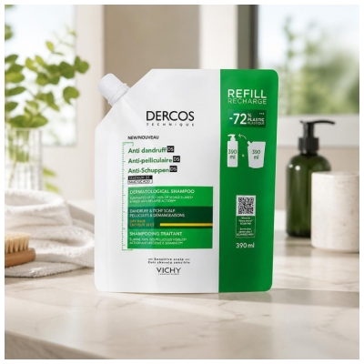 Vichy Dercos Shampoing Antipelliculaire Ds Cheveux Secs Éco-Recharge 390 ml