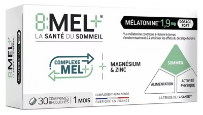 8Mel+ Mélatonine 1,9 mg 30 Unités Bi-Couches