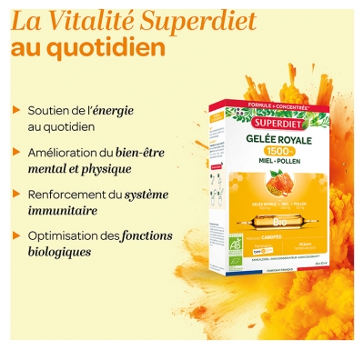 Superdiet Gelée Royale 1500 Miel Pollen Bio 20 Unités