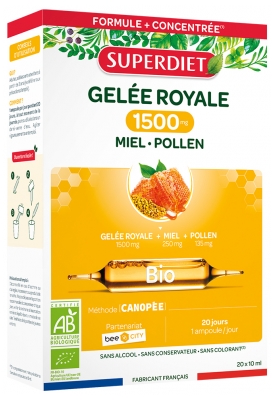 Superdiet Gelée Royale 1500 Miel Pollen Bio 20 Unités