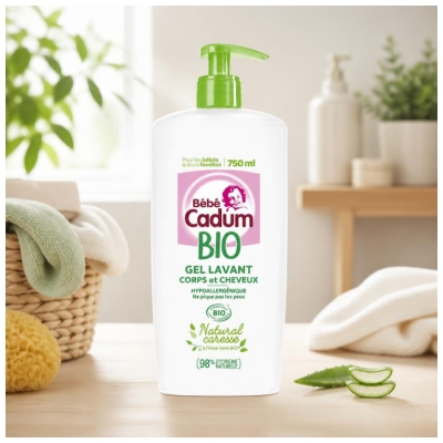 Cadum Bébé Cadum Gel Lavant Natural Caresse Corps et Cheveux Bio 750 ml