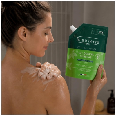 BeauTerra Gel Douche Surgras au Verveine Citron Éco Recharge 1 Litre