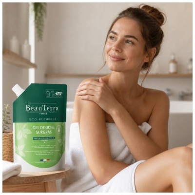 BeauTerra Gel Douche Surgras au Verveine Citron Éco Recharge 1 Litre