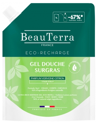 BeauTerra Gel Douche Surgras au Verveine Citron Éco Recharge 1 Litre