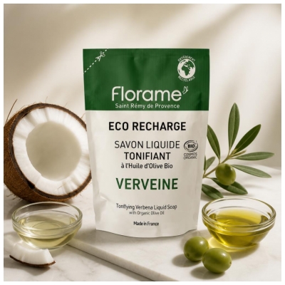 Florame Savon Liquide Tonifiant Verveine Éco-Recharge Biologique 470 ML