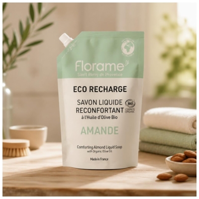Florame Savon Liquide Réconfortant Amande Éco-Recharge Biologique 470 ML