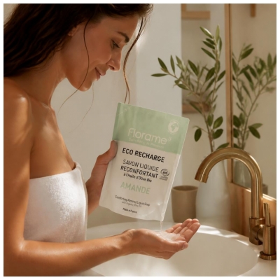 Florame Savon Liquide Réconfortant Amande Éco-Recharge Biologique 470 ML
