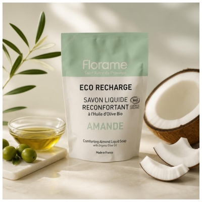 Florame Savon Liquide Réconfortant Amande Éco-Recharge Biologique 470 ML