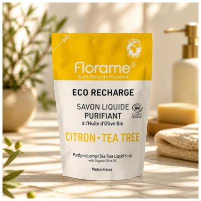 Florame Savon Liquide Purifiant Citron Arbre à Thé Éco-Recharge Biologique 470 ML