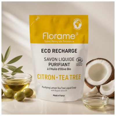 Florame Savon Liquide Purifiant Citron Arbre à Thé Éco-Recharge Biologique 470 ML