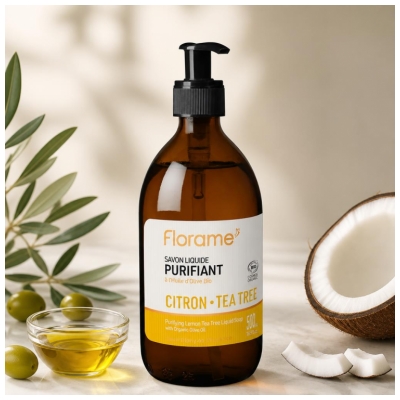 Florame Savon Liquide Purifiant Citron Arbre à Thé Biologique 500 ML