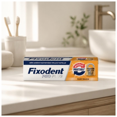 Fixodent Pro Plus Crème Adhésive Fixation Forte Goût Neutre 40 Grammes