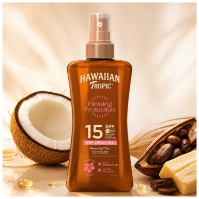 Hawaiian Tropic Glowing Protection Huile Sèche en Gel Corps SPF15 200 ML