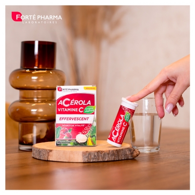 Forté Pharma Acérola Vitamine C Origine Végétale - Effervescent - Source de Vitalité - 20 Comprimés
