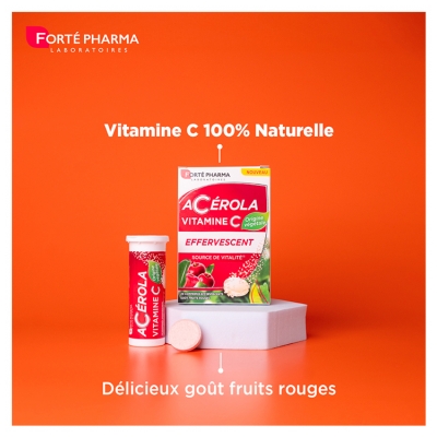Forté Pharma Acérola Vitamine C Origine Végétale - Effervescent - Source de Vitalité - 20 Comprimés